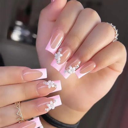 Mid Long Pink Leopard Press-On Nails with Bow