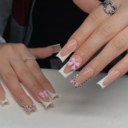 Aapon Mini Market Ltd Mid Long Pink Leopard Press-On Nails with Bow