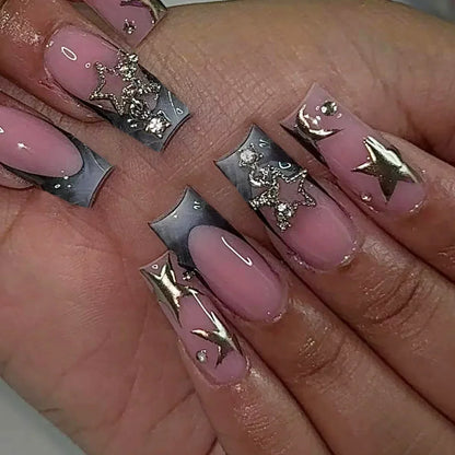 Mid Long Pink Leopard Press-On Nails with Bow