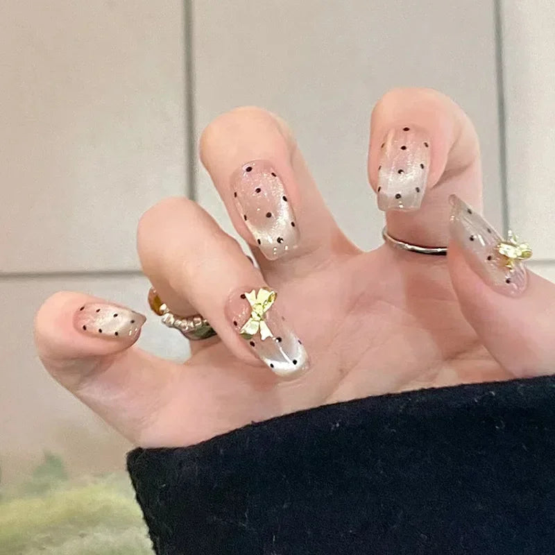 Aapon Mini Market Ltd Mid Long Pink Leopard Press-On Nails with Bow