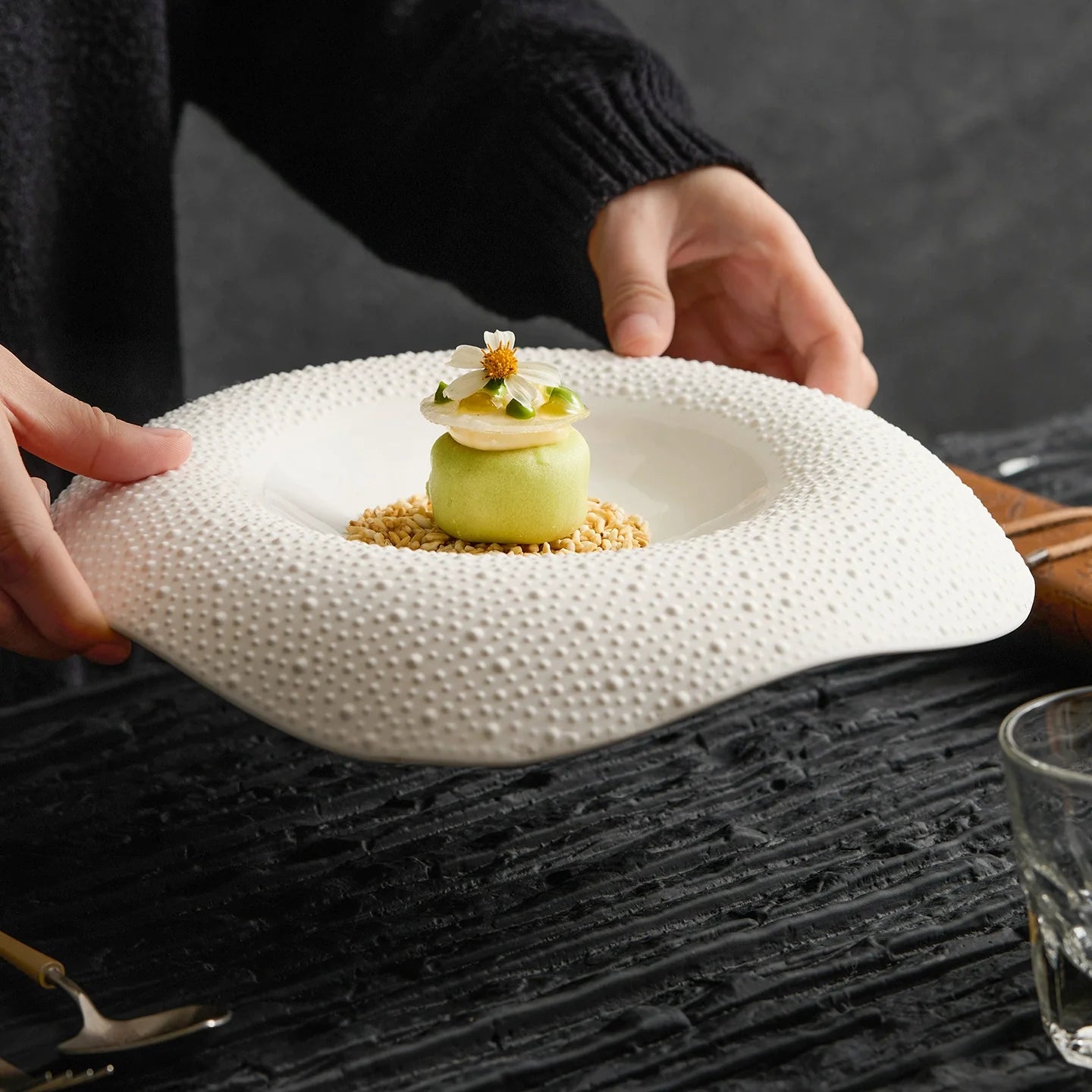 Aapon mini market -Handcrafted Porcelain Plate with Sesame Grain Texture