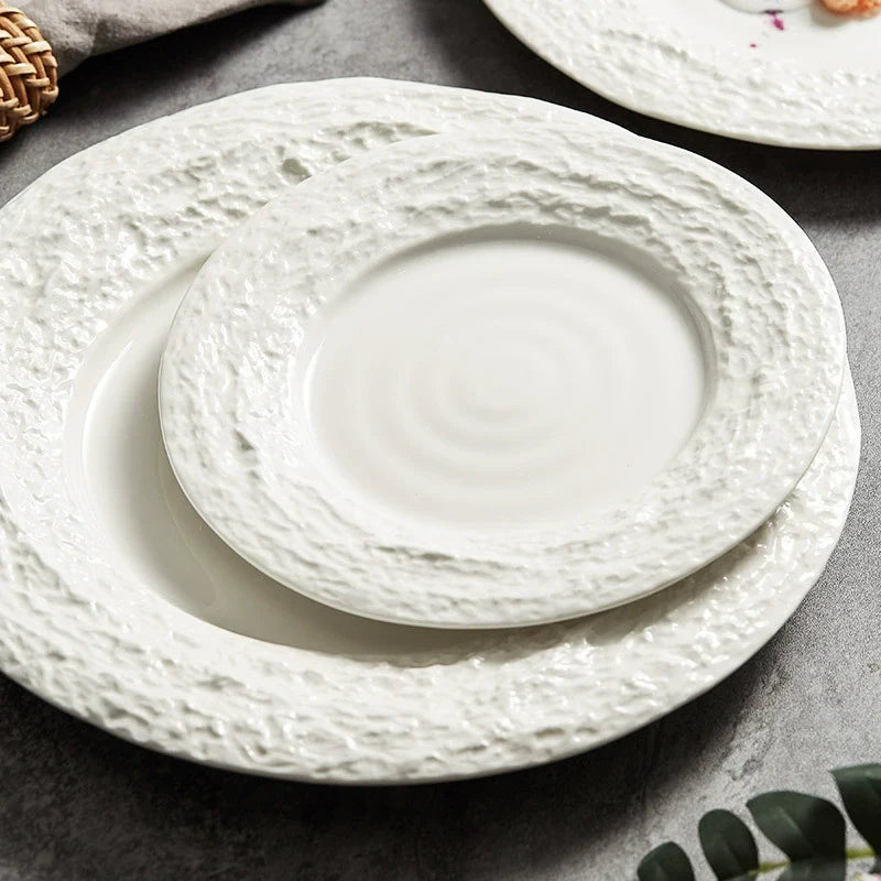 Aapon mini market -Creative Textured Ceramic Plate with Stone-Edge Design 
