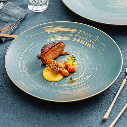 Aapon mini market -Matte Glazed Ceramic Dinner Plate with Gold Detailing