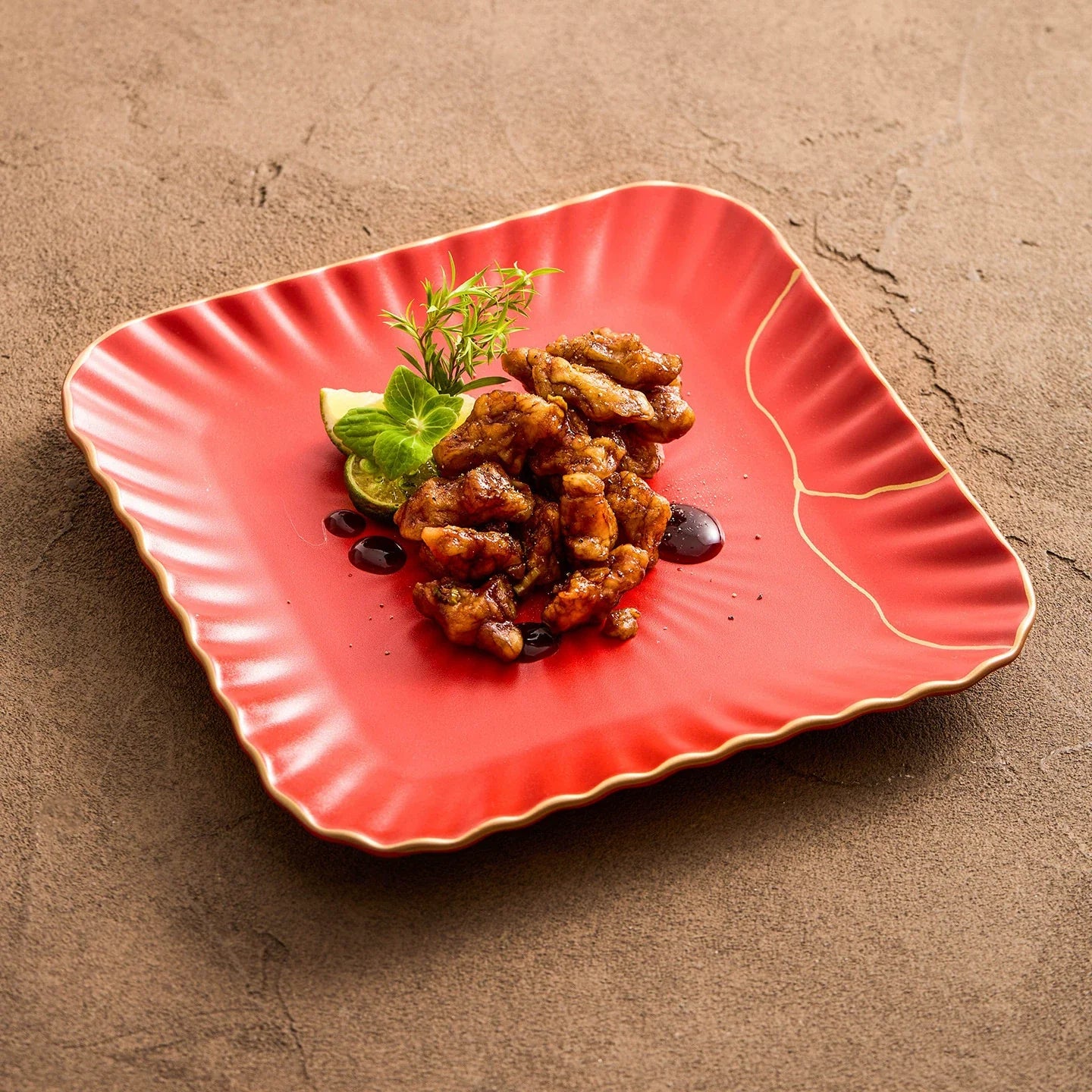Aapon mini market - Red Vermilion Glazed Porcelain Square Plate