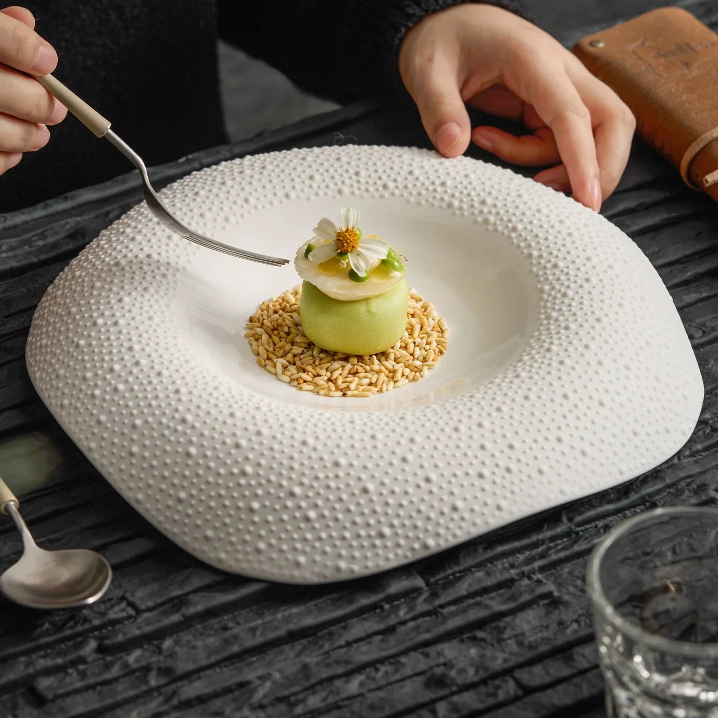 Aapon mini market -Handcrafted Porcelain Plate with Sesame Grain Texture