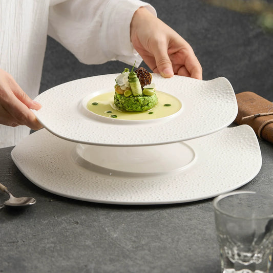 Matte Sesame Texture Porcelain Asymmetric Rim Plate
