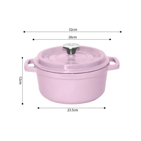 Aaponminimarket NNEAGS 2X 26cm Pink Cast Iron Ceramic Stewpot Casserole Stew Cooking Pot With Lid