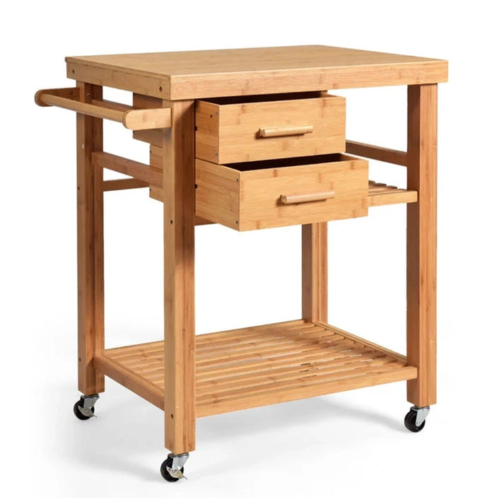 Aaponminimarket NNECW Rolling Bamboo Kitchen Island Cart