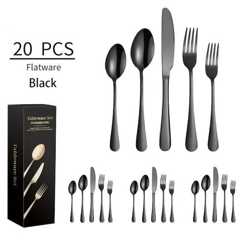 Aaponminimarket NNEDSZ Black 410 Stainless Steel Cutlery Set