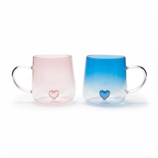 Aapon mini market -NNETM Heart Patterned Glass Couples Mugs Set