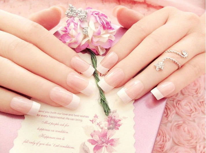 Nail art finished French long fake nail patch