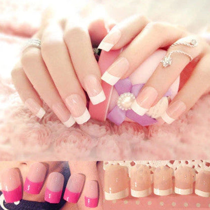Nail art finished French long fake nail patch