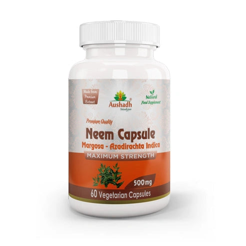 Aaponminimarket Aushadh Neem Capsules (Margosa) Skin & Immune Wellness Support - Vegan, Gluten Free, Non-GMO, 60 Capsules