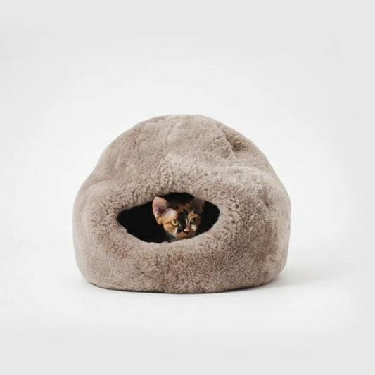 Aaponminimarket Nest Natural Sheepskin Pet Bed (Beige)