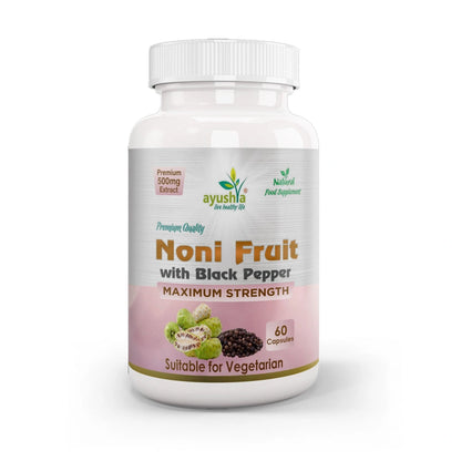 Aaponminimarket Ayushya Noni with Black Pepper Capsules (Indian Mulberry) Immune Wellness & Antioxidant Support - Vegan, Gluten Free, Non-GMO, 60 Capsules