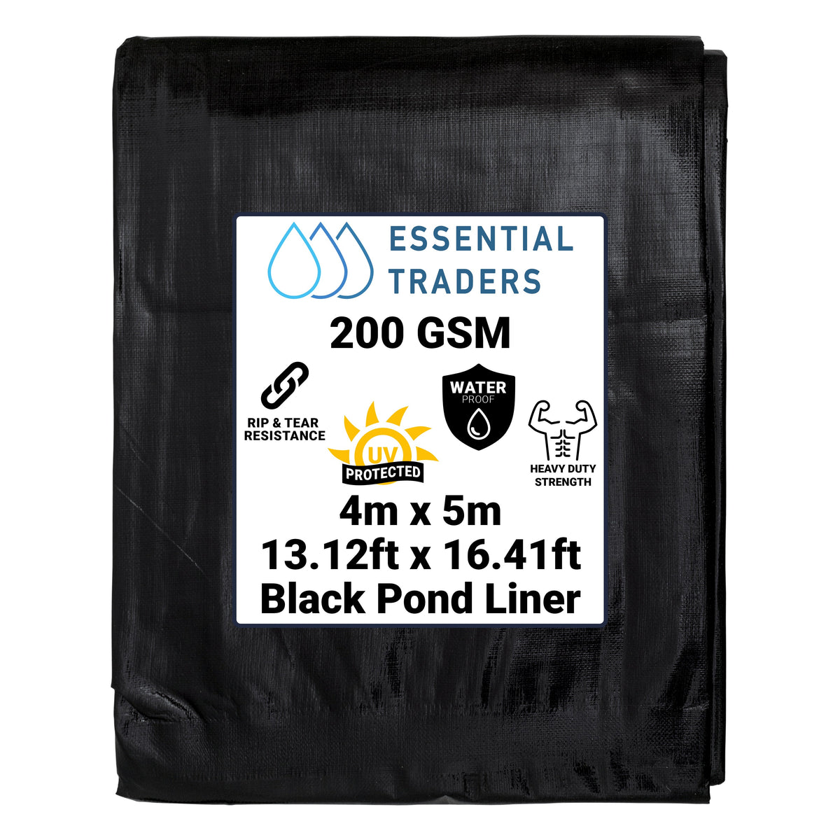 4m x 5m Black Pond Liner, L-Grade 200 GSM