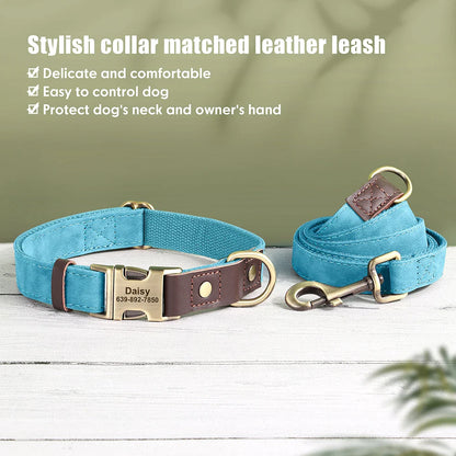 Personalized PU Leather Dog Collar and Leash