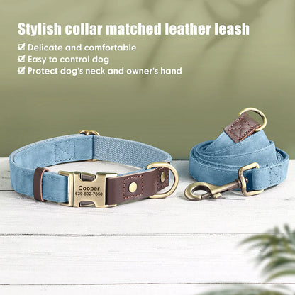 Personalized PU Leather Dog Collar and Leash