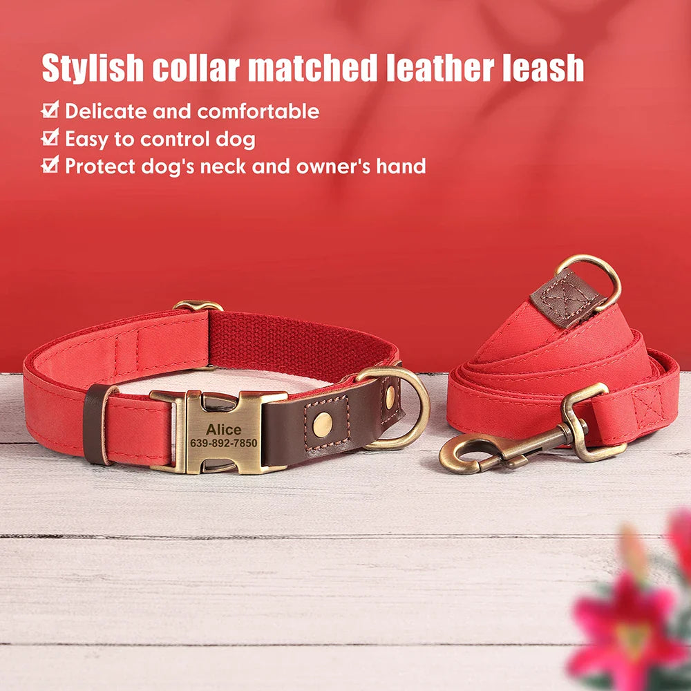 Personalized PU Leather Dog Collar and Leash