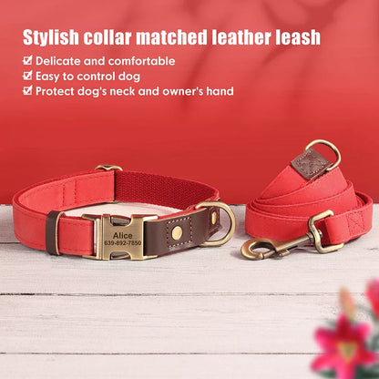 Personalized PU Leather Dog Collar and Leash