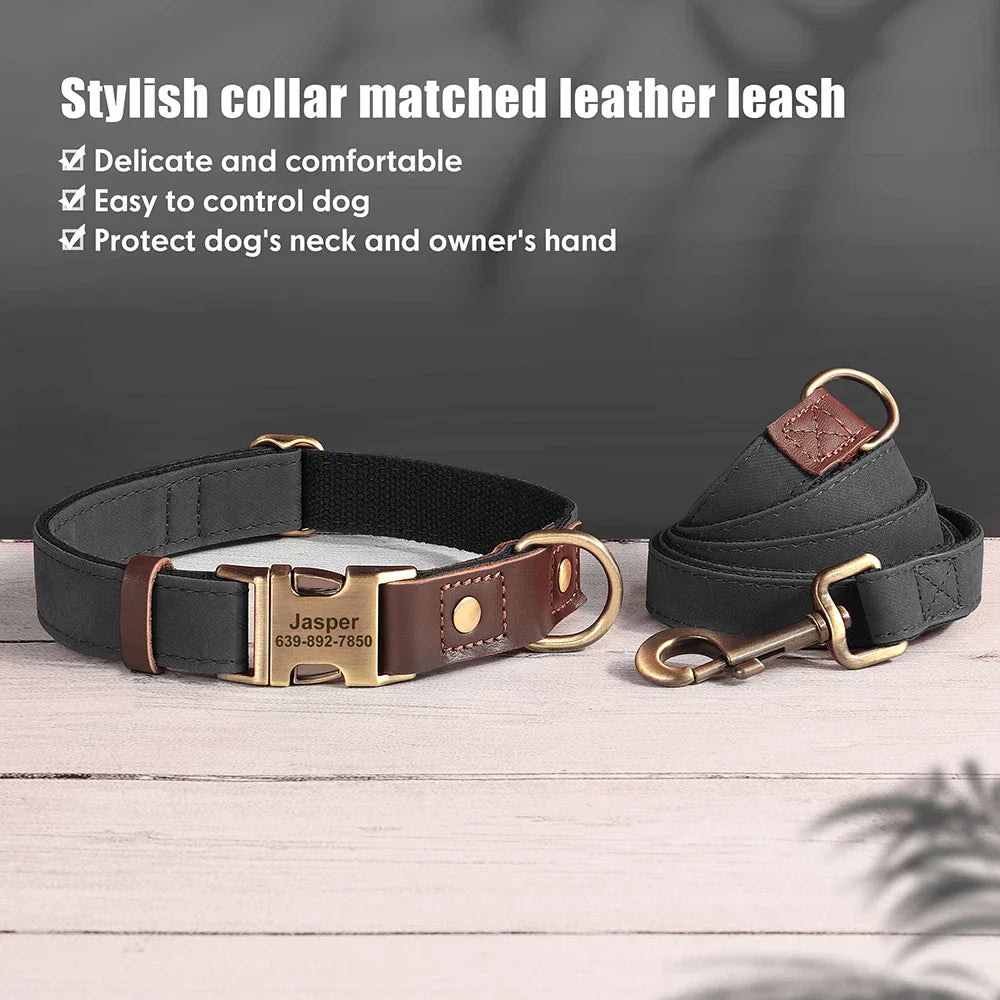 Personalized PU Leather Dog Collar and Leash