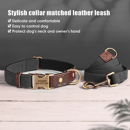 Personalized PU Leather Dog Collar and Leash