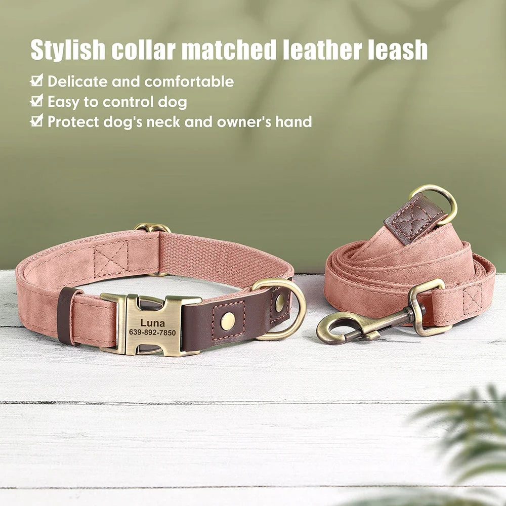 Personalized PU Leather Dog Collar and Leash