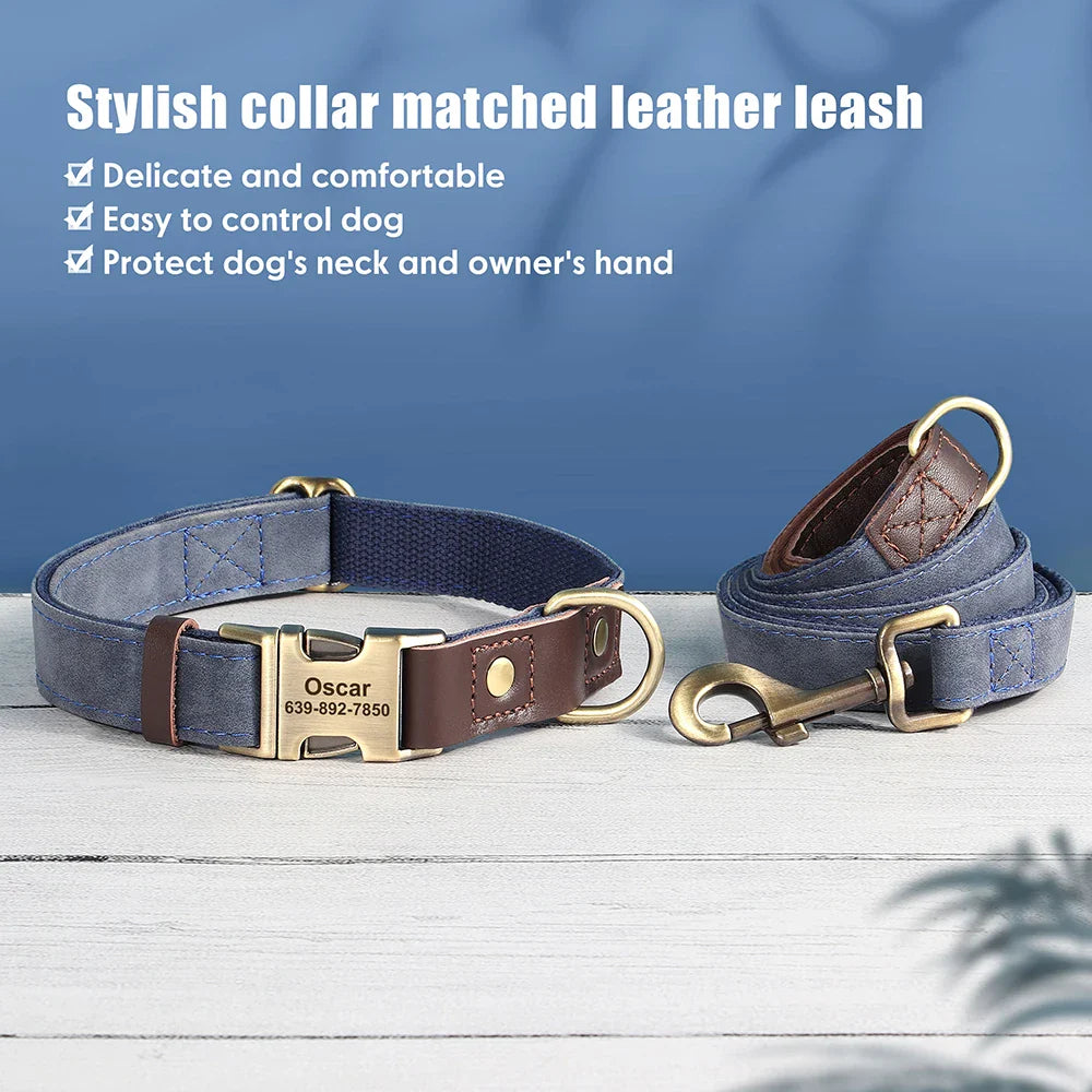 Personalized PU Leather Dog Collar and Leash