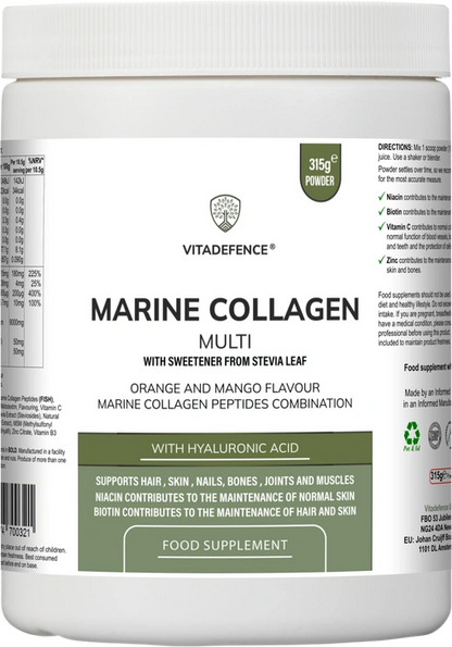 Aaponminimarket Marine Collagen Multi | Orange & Mango Flavour Powder with Hyaluronic Acid, MSM, Vitamins & Minerals – 315 g
