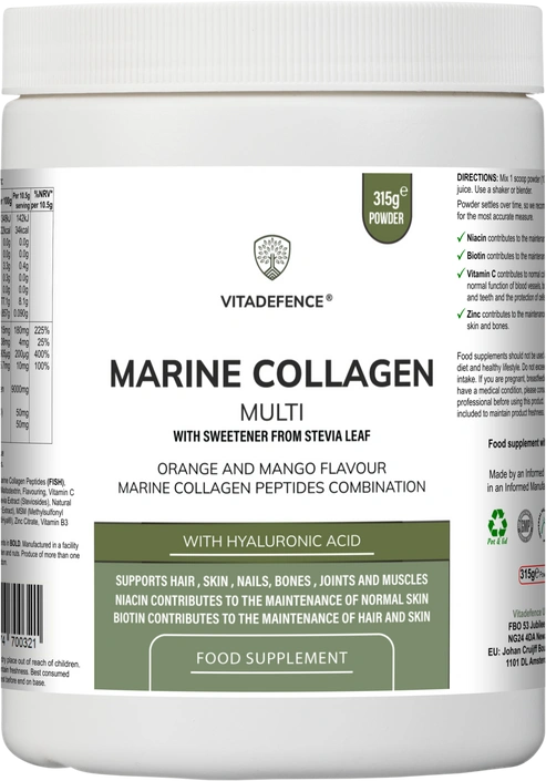 Aaponminimarket Marine Collagen Multi | Orange & Mango Flavour Powder with Hyaluronic Acid, MSM, Vitamins & Minerals – 315 g