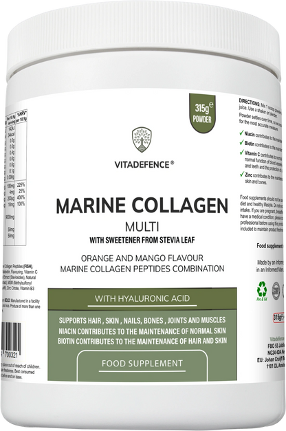 Aaponminimarket Marine Collagen Multi | Orange & Mango Flavour Powder with Hyaluronic Acid, MSM, Vitamins & Minerals – 315 g