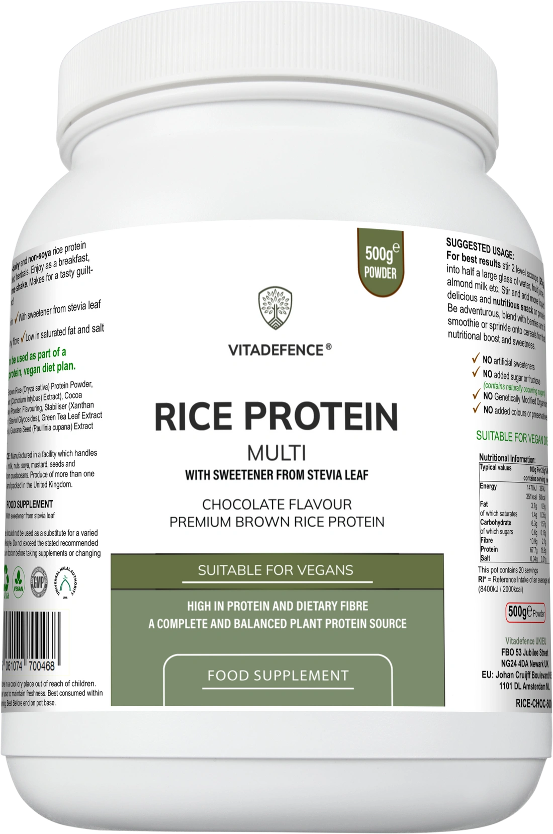 Aaponminimarket Rice Protein Multi | Chocolate Flavour Powder with Green Tea & Guarana – 500 g