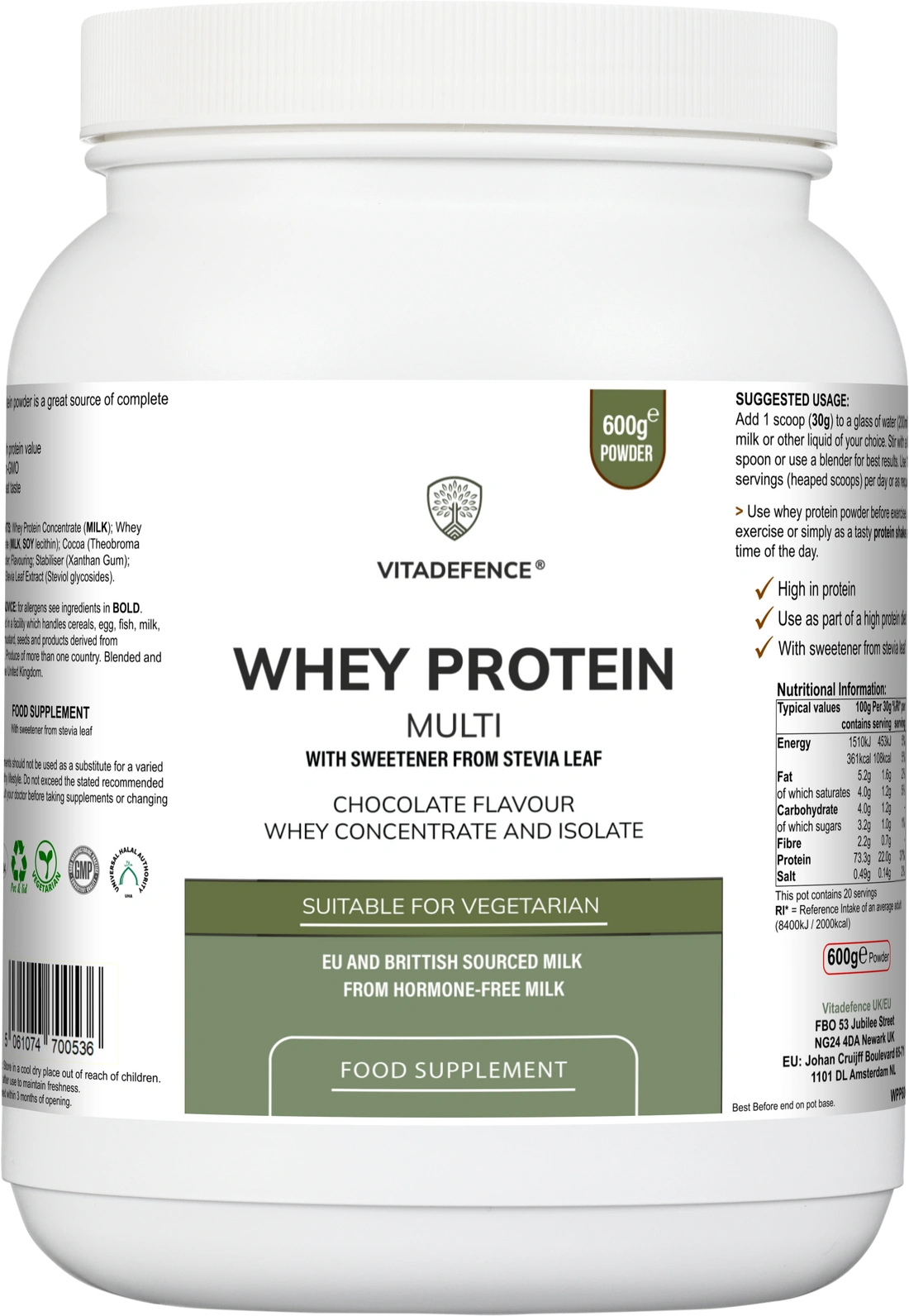 Whey Protein Multi | Chocolate Flavour Protein Powder with Stevia – 600 g