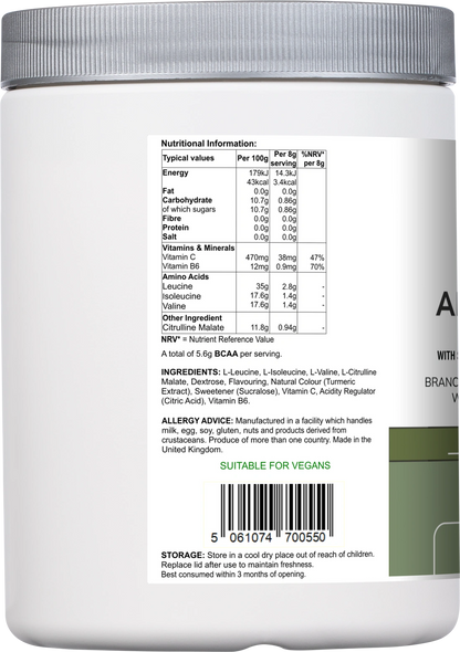 Aaponminimarket Amino Acid Multi | Lemon & Lime Flavour with Citrulline Malate, BCAAs & Vitamins – 300 g