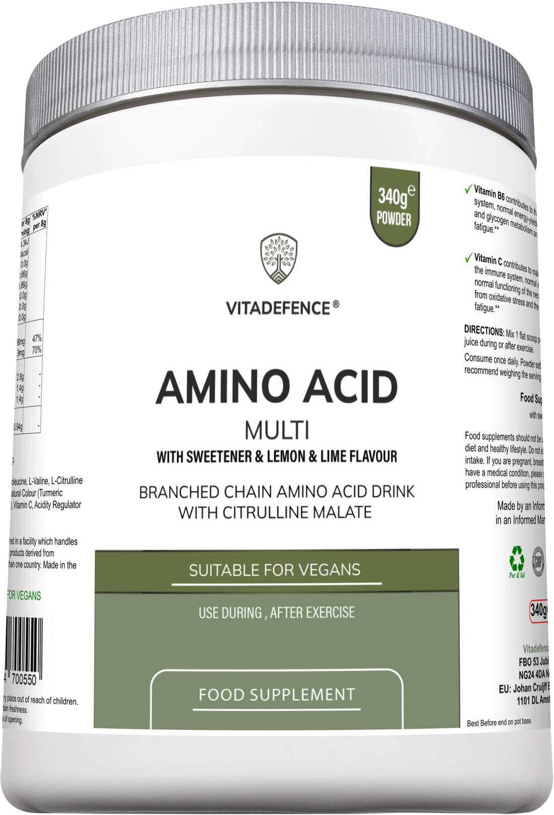 Aaponminimarket Amino Acid Multi | Lemon & Lime Flavour with Citrulline Malate, BCAAs & Vitamins – 300 g