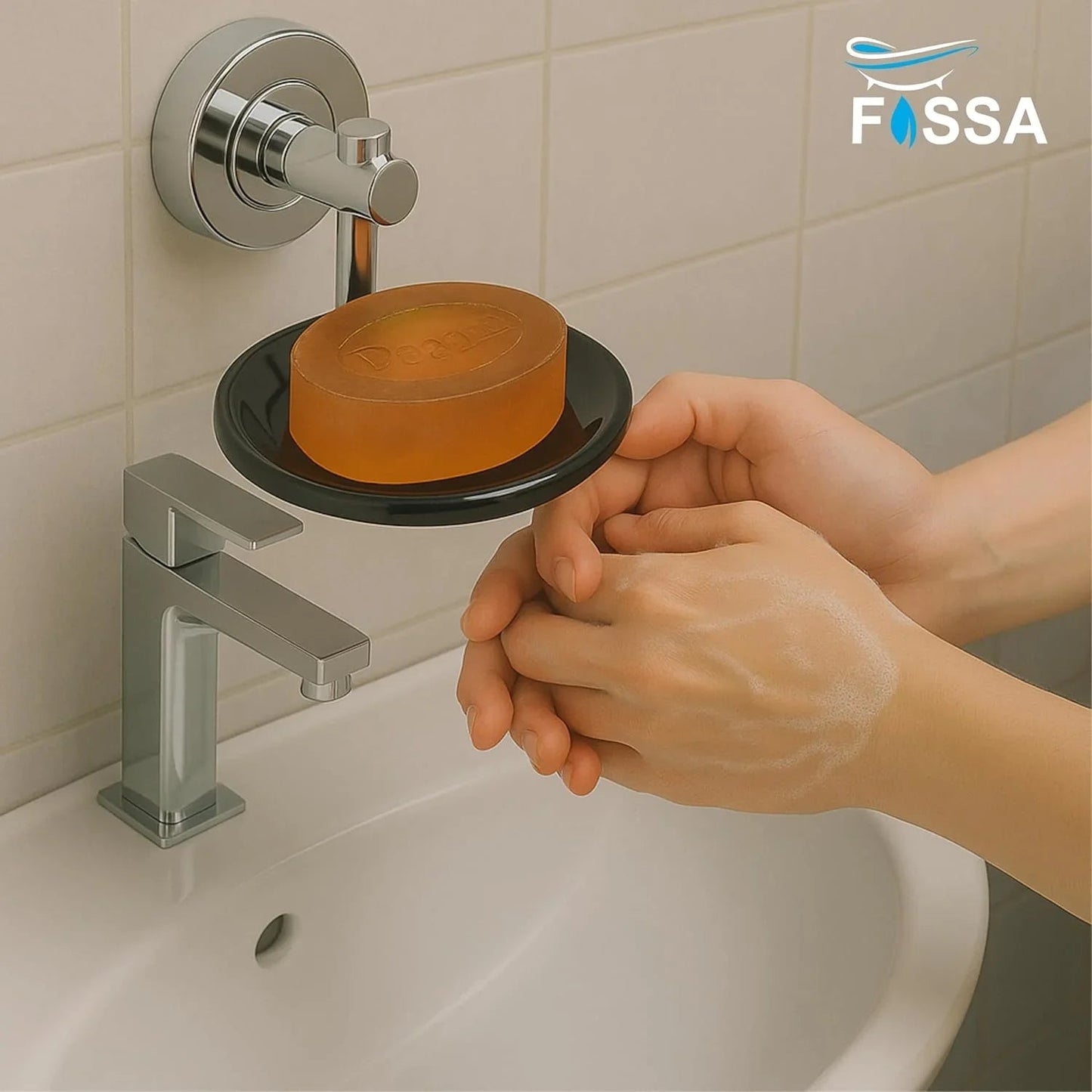 Aapon mini market -Round Stainless Steel Wall Mounted Soap Dish – Silver + Black