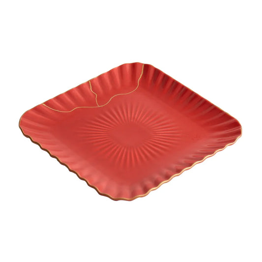 Aapon mini market - Red Vermilion Glazed Porcelain Square Plate