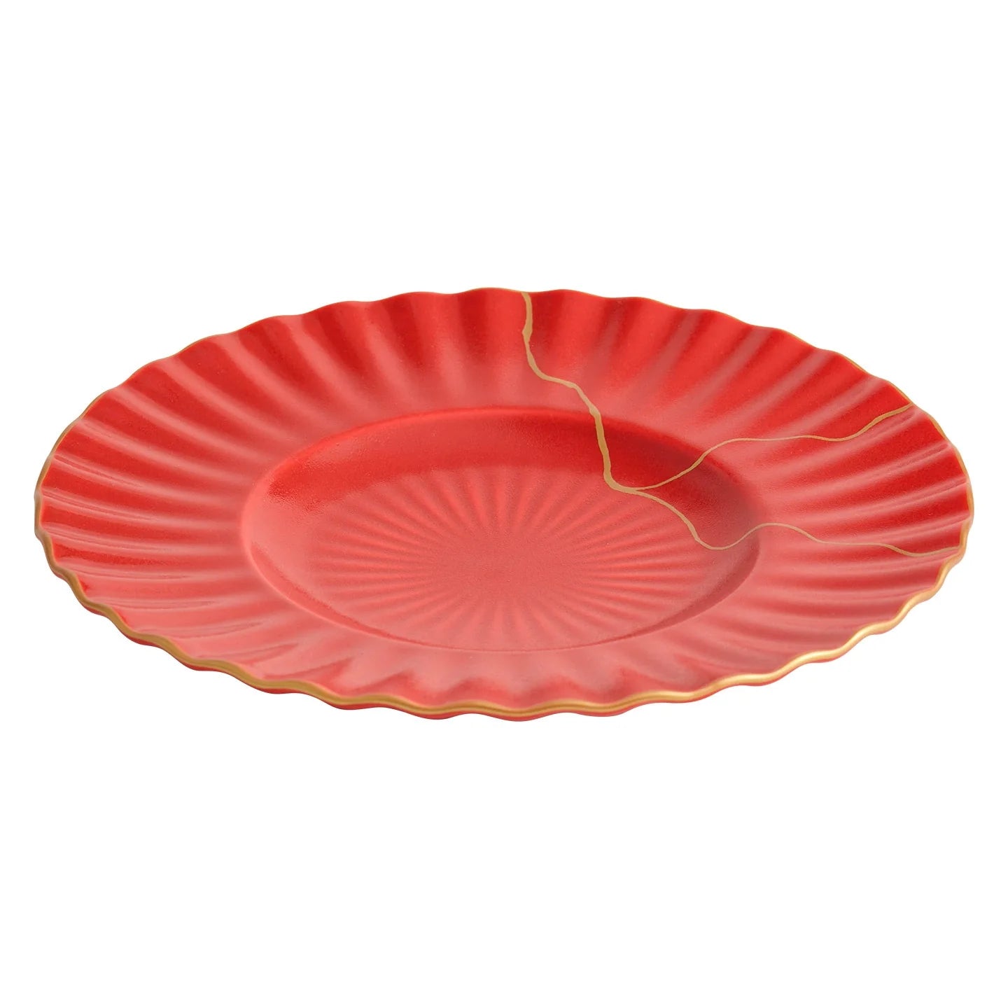 Aapon mini market -Luxury Red Ceramic Dinner Plate with Golden Veins