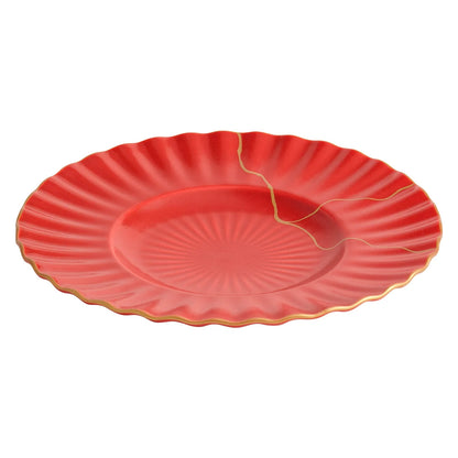 Aapon mini market -Luxury Red Ceramic Dinner Plate with Golden Veins