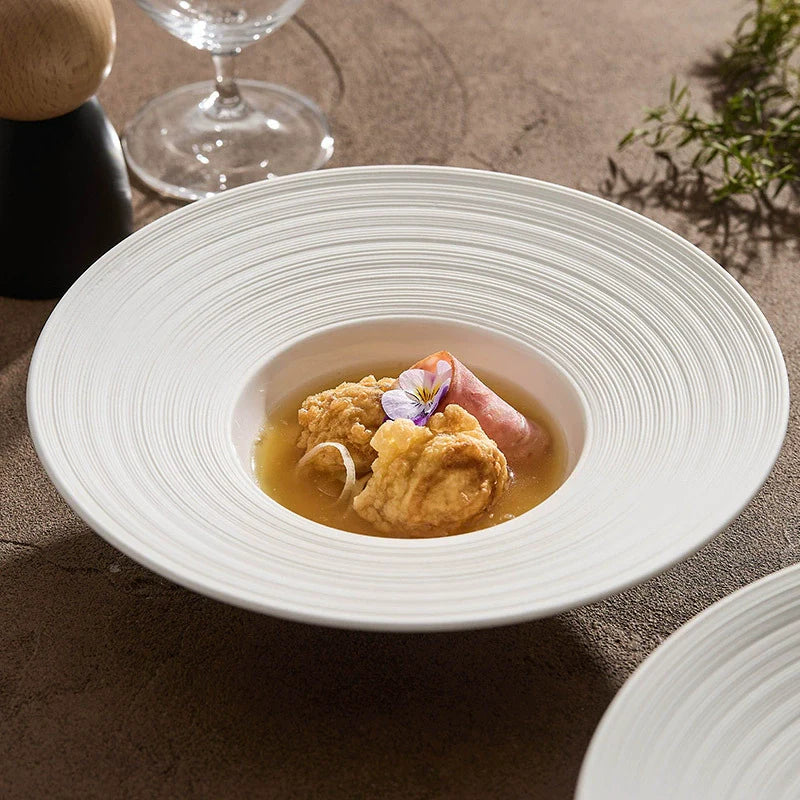 Aapon mini market -Handcrafted Ripple-Texture Wide-Rim Plate