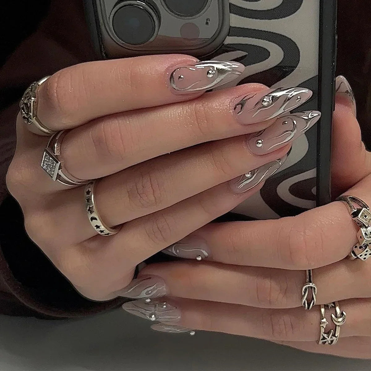 Medium-length Acrylic Almond Fake Nails