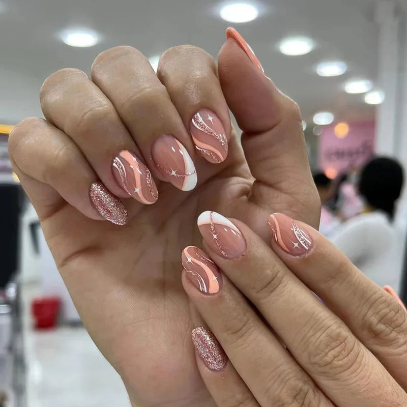 Medium-length Acrylic Almond Fake Nails