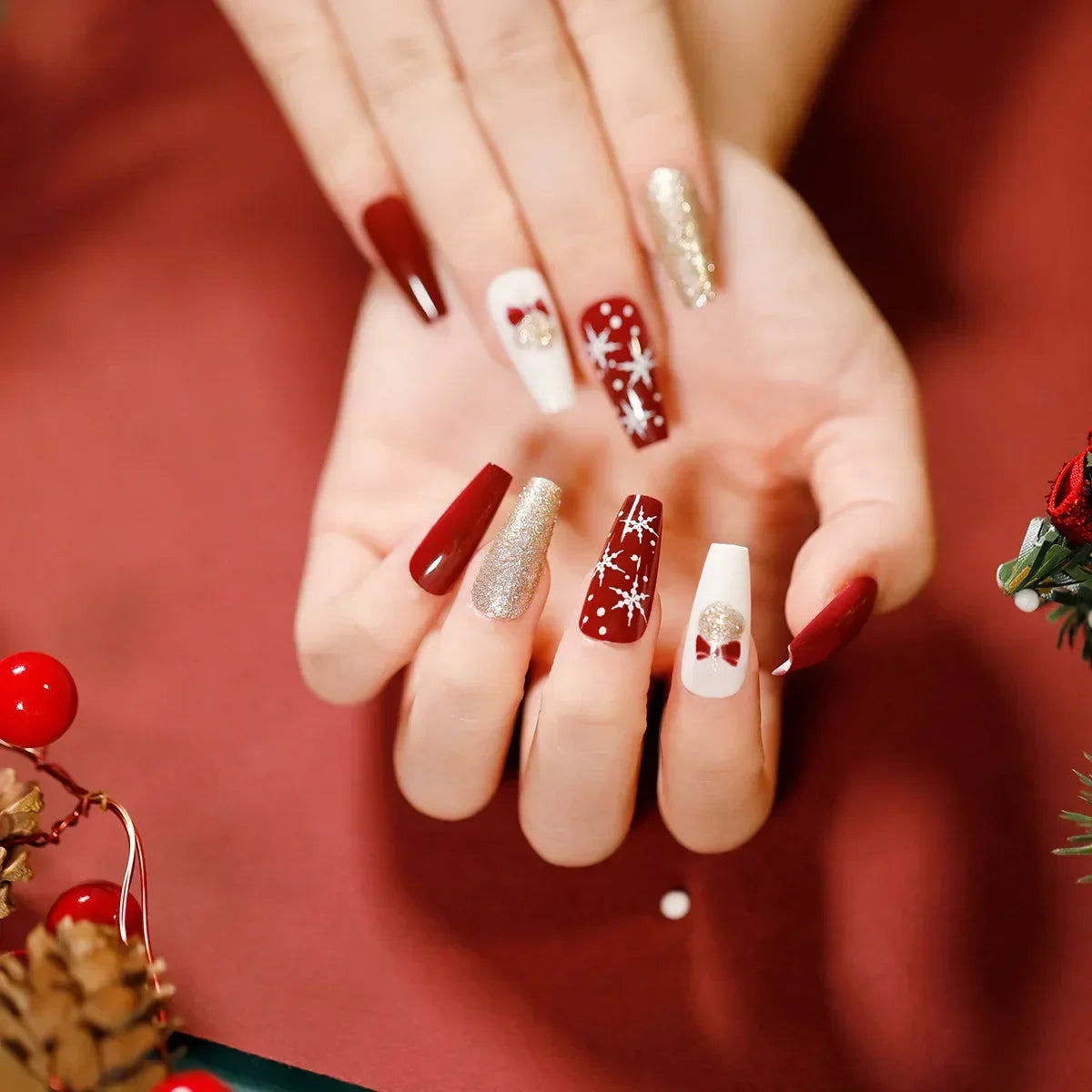 Christmas Press-On Nails – 24-Piece Sets, 60+ Designs
