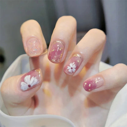 White Floral Press-On Nails