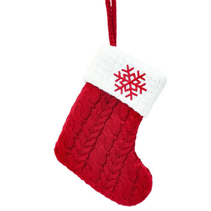 Mini red cable-knit snowflake Christmas stocking – view 3