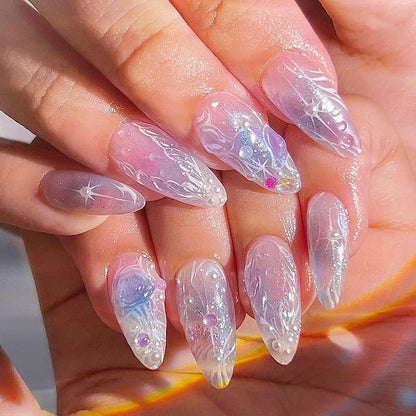 Colorful 3D Flower & Butterfly Press-On Nails