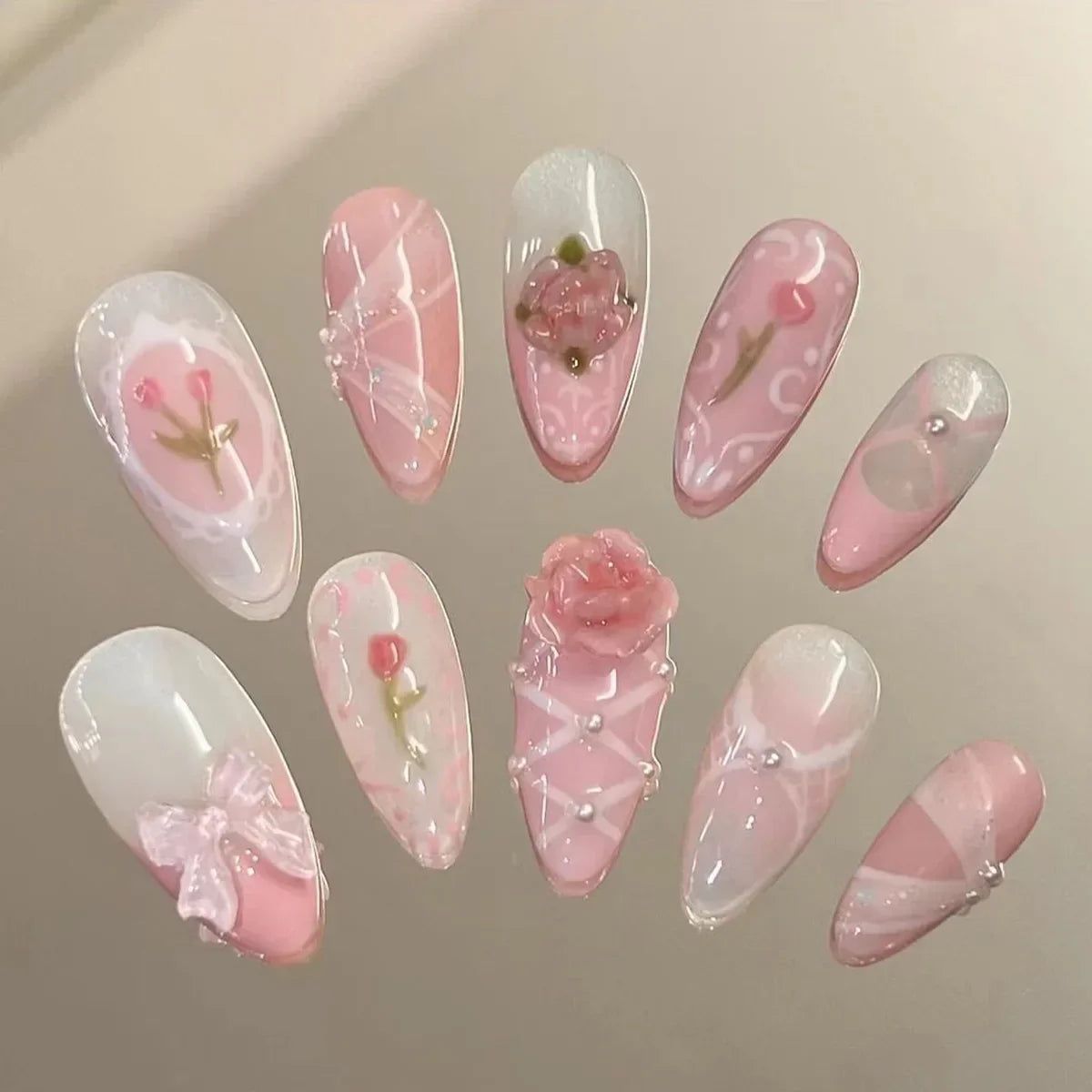 Colorful 3D Flower & Butterfly Press-On Nails