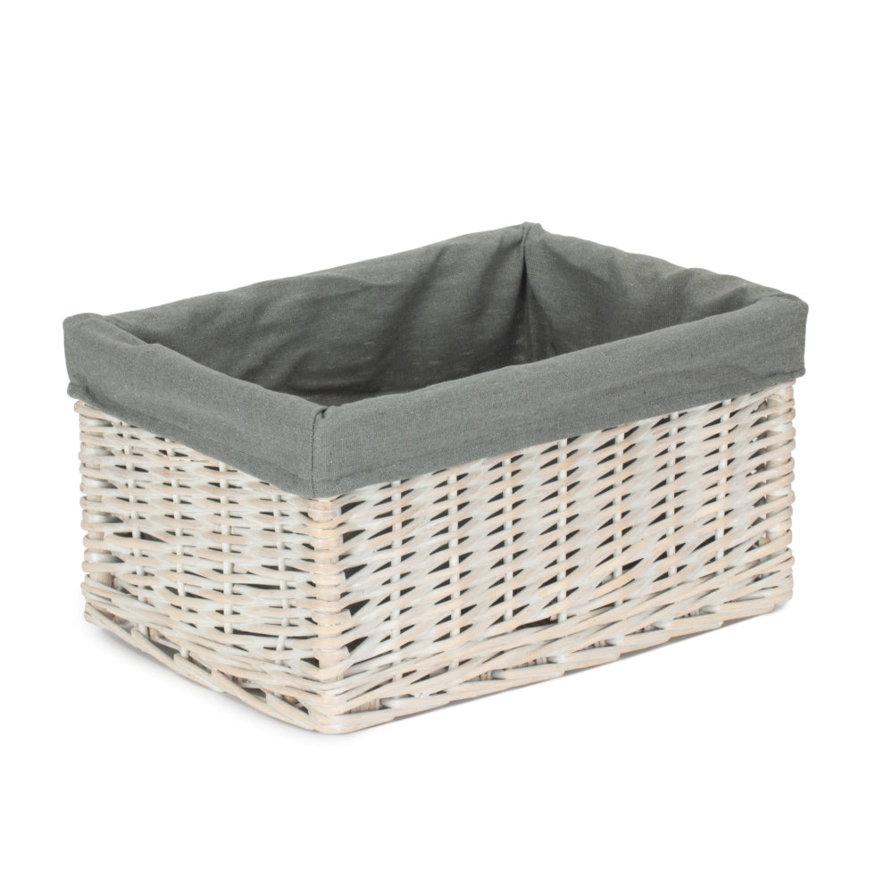 Whitewash Grey Lined Open Wicker Storage Basket-4