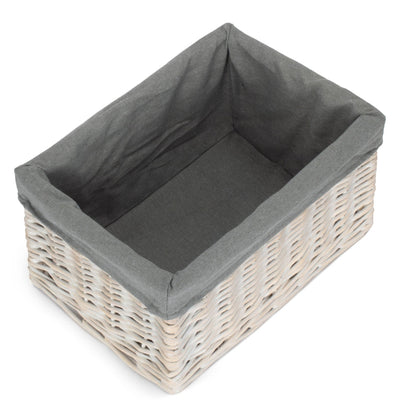 Whitewash Grey Lined Open Wicker Storage Basket-3