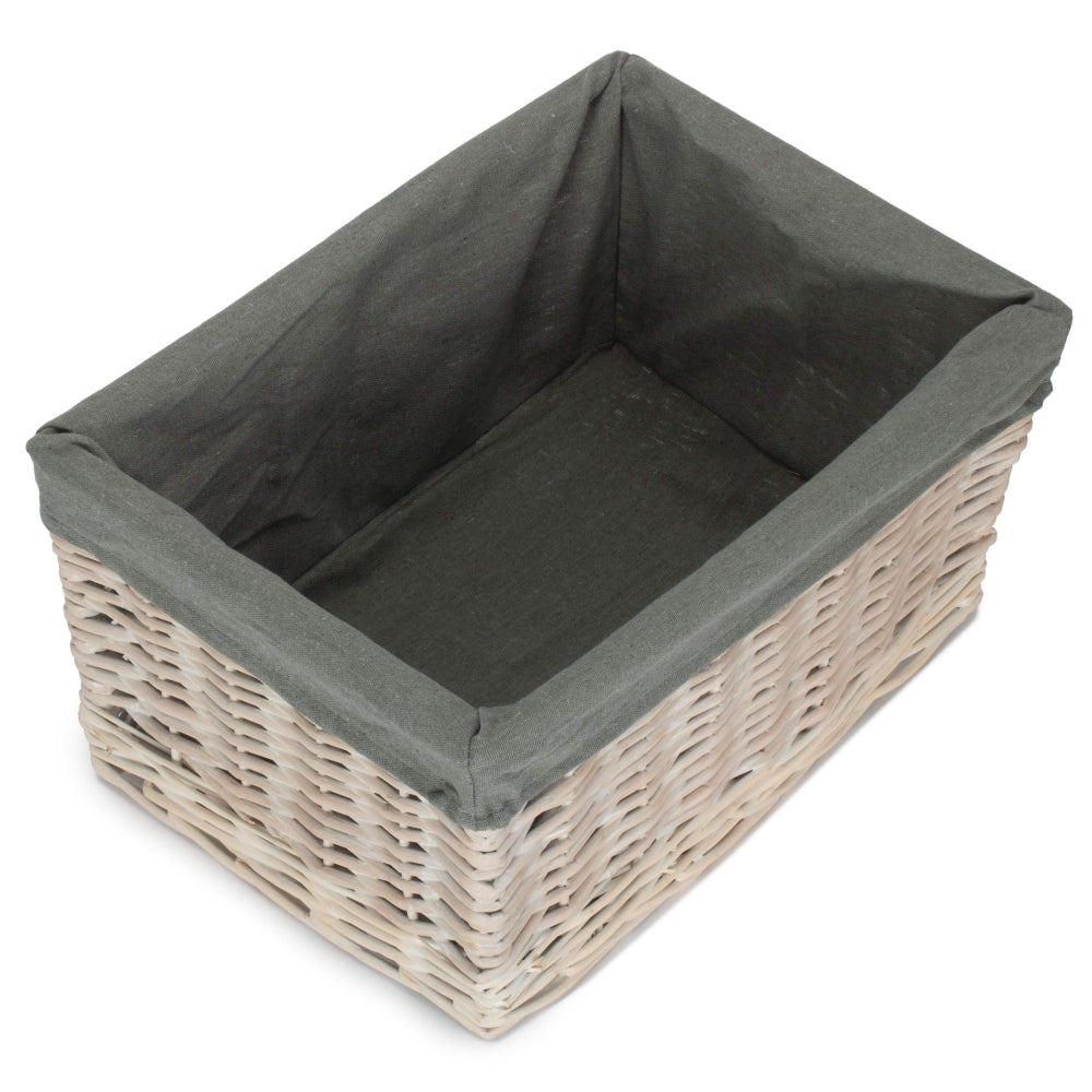 Whitewash Grey Lined Open Wicker Storage Basket-6